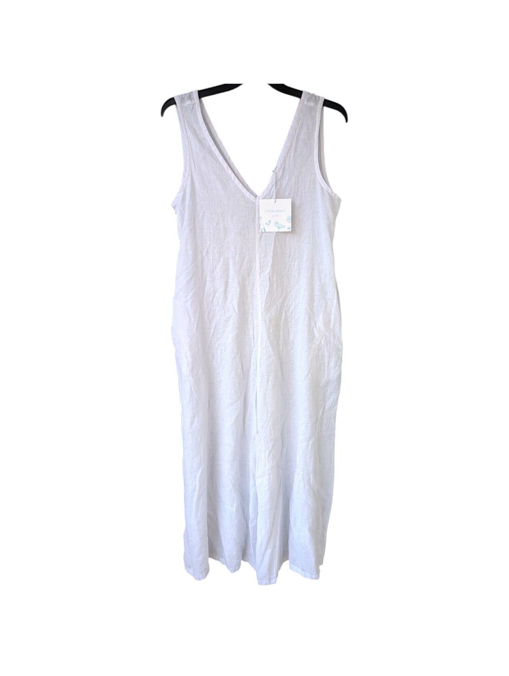 Cynthia Rowley Jumpsuit Large L White Linen Blend Sleeveless V-Neck Wide Leg NWT
